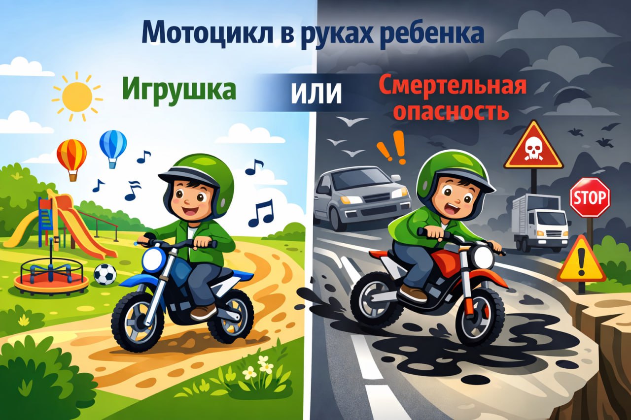 Внимание! Учебный фильм «Мотоцикл в руках ребенка – игрушка или смертельная опасность?».